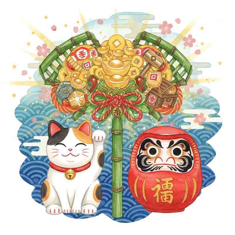 商売繁盛の縁起物完全ガイド ─ 熊手・招き猫・だるまの正しい飾り方