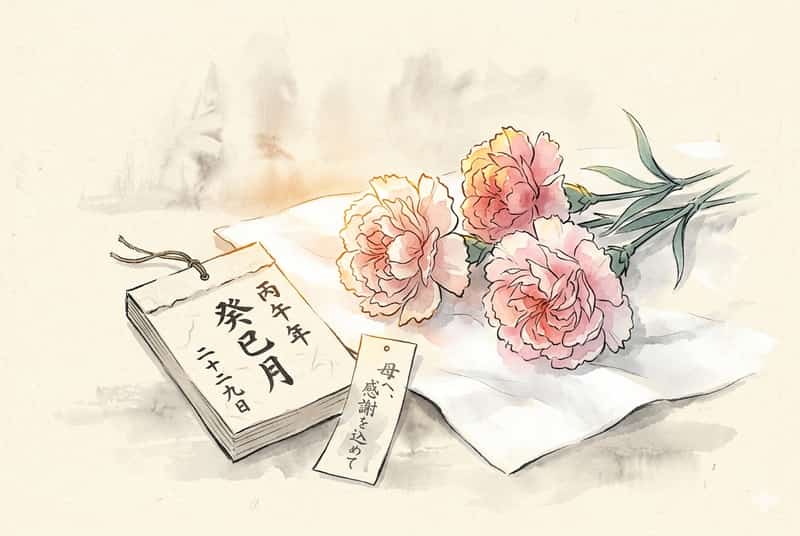 母の日のカーネーション2026 ─ 色別花言葉と避けたい3色、5月10日(日)友引×下弦を軸にした贈り花の暦ガイド